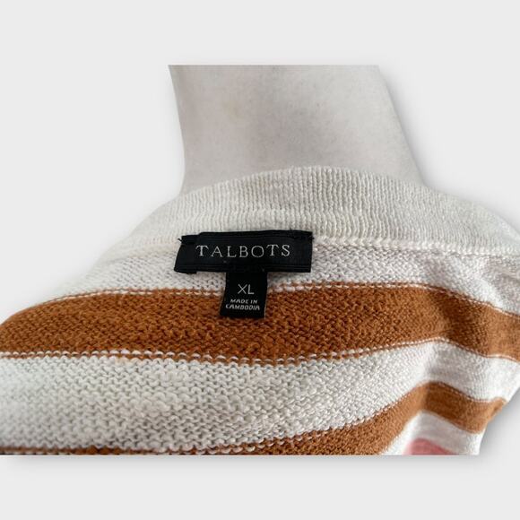 Talbots Slub Cotton Bateau Rainbow Stripe Pullover Sweater w/ Button Detail XL - Picture 4 of 9